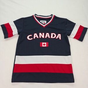 Vtg Snowcap Canada Kids Jersey Shirt Navy‎ Blue Red White V-Neck Size Small S/P